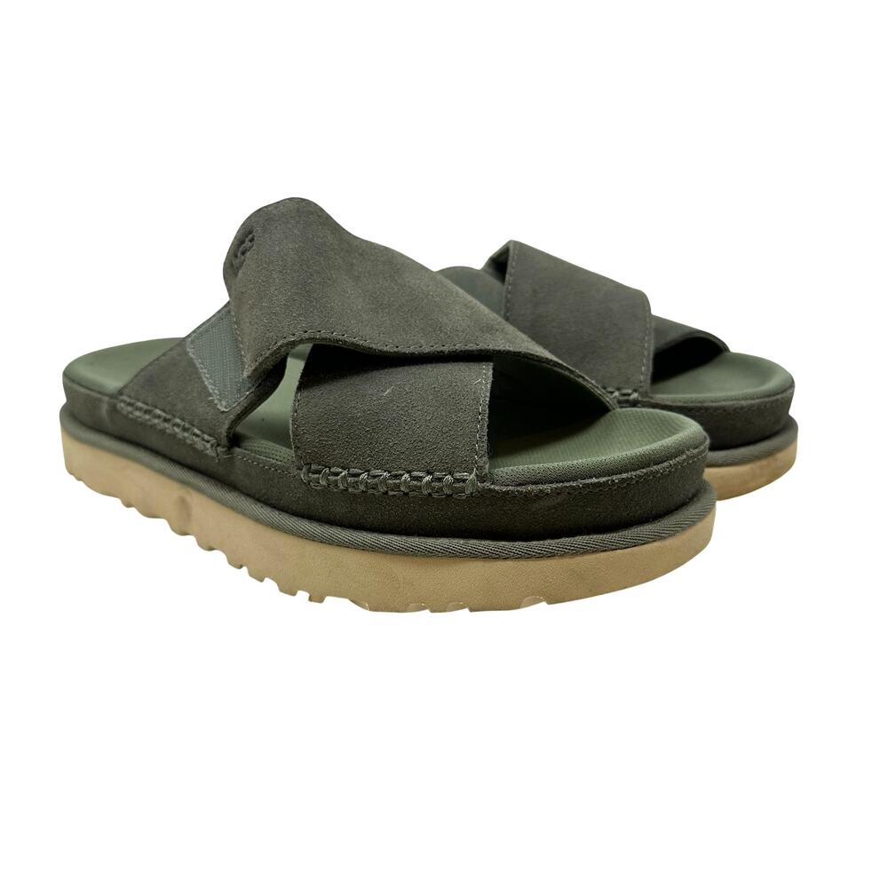 UGG‎ Goldenstar Cross Slide Sandal Olive Green Suede Size US 9.5